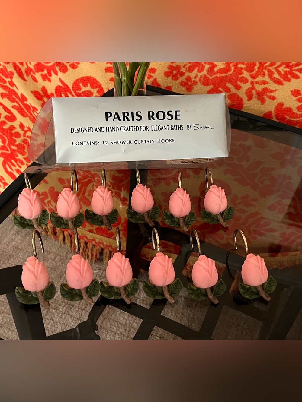 Paris Rose Pink Rose Shower Curtain Hooks
